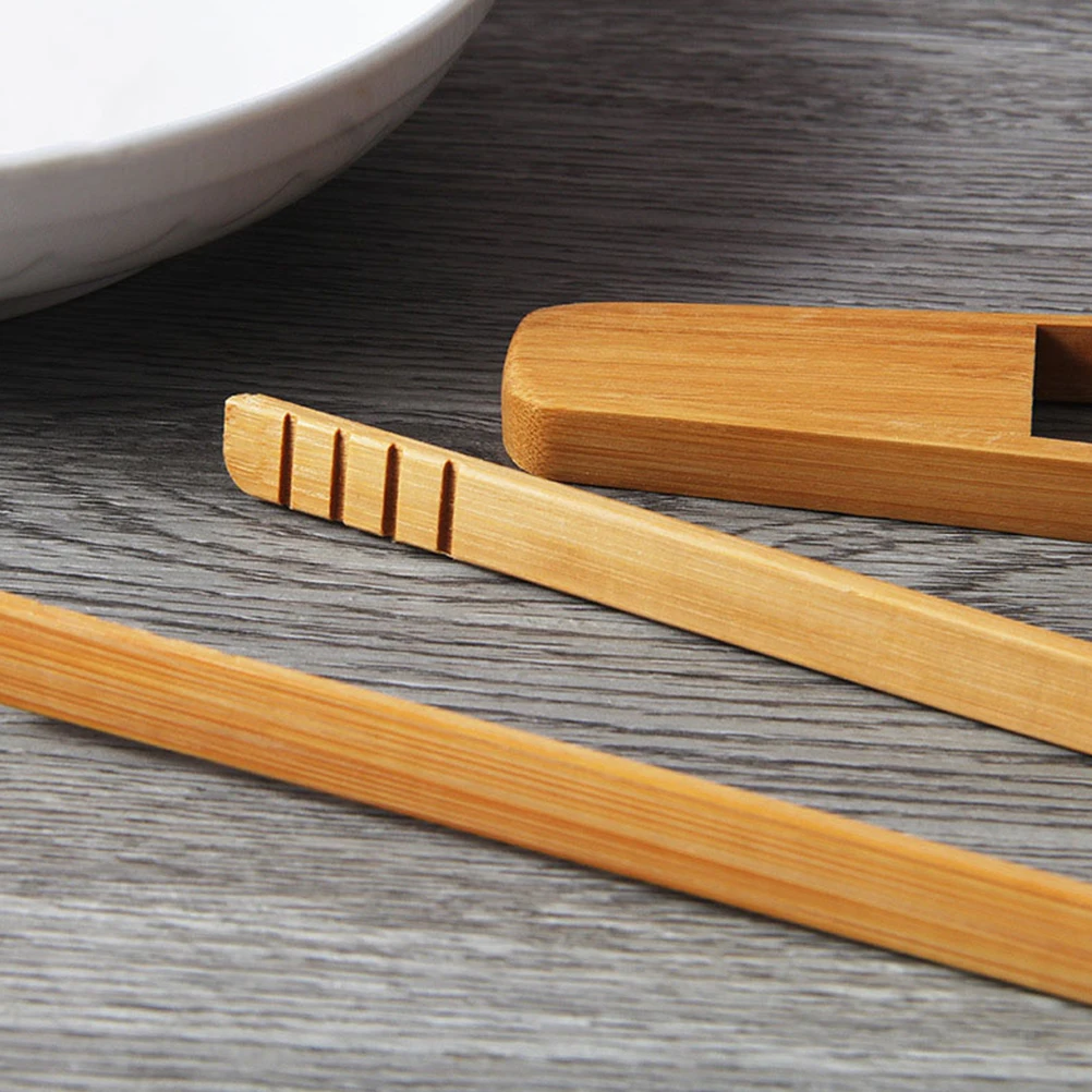 

4pcs Bamboo Food Clips Moisture Resistant Serving Tongs For Salad Pasta Grill Pastry Noodles Toast Fruit Breakfast