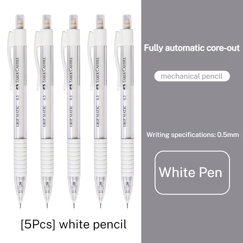 5 Pcs/Set Mechanical Pencil White Simple Automatic Pencils Pen 0.5mm for Students School Supplies Office Accessories Stationery