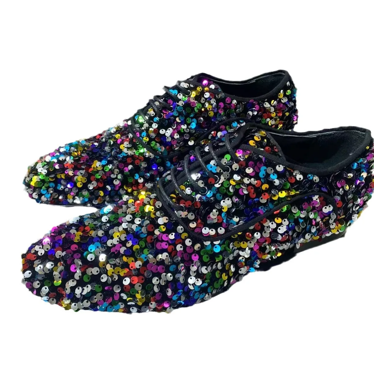 Sepatu Pria Bertali Berpayet Kristal Sepatu Kulit Mikrofiber Berhias Bunga Warna-warni Aksesori Fashion Sepatu Flat Kasual