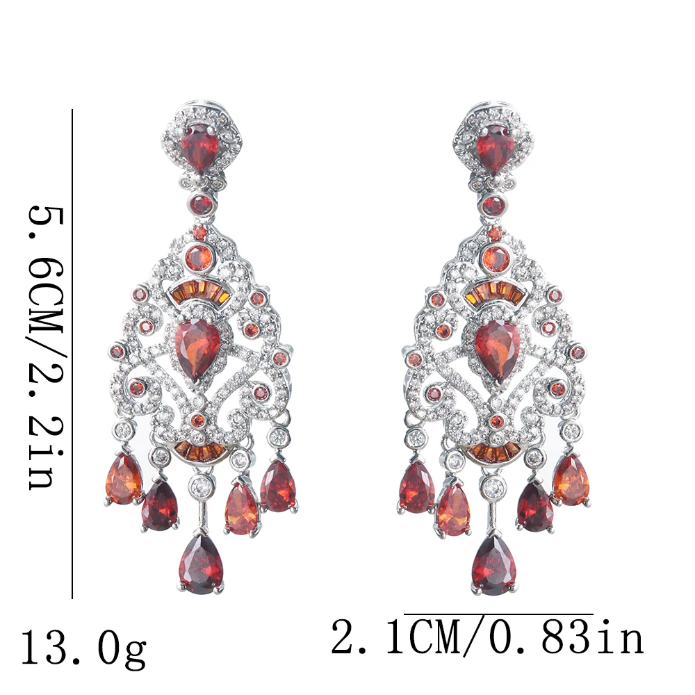 Elegant Retro Court Earrings Red Zircon Unique High-End Design Niche Popular Fashion Jewelry