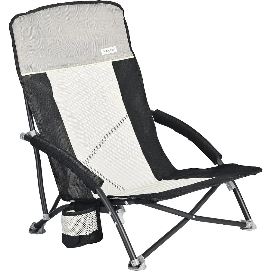 كرسي شاطئ منخفض قابل للطي للبالغين، كراسي تخييم للشاطئ خفيفة الوزن محمولة مع حامل أكواب ومسند للذراع قابل للطي #1