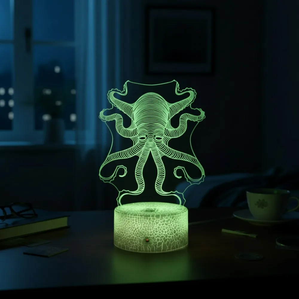 Octopus 3D Illusion Night Light 7 Color Changing Touch Remote Control Desk Lamp Bedroom Decoration Christmas Gift Halloween