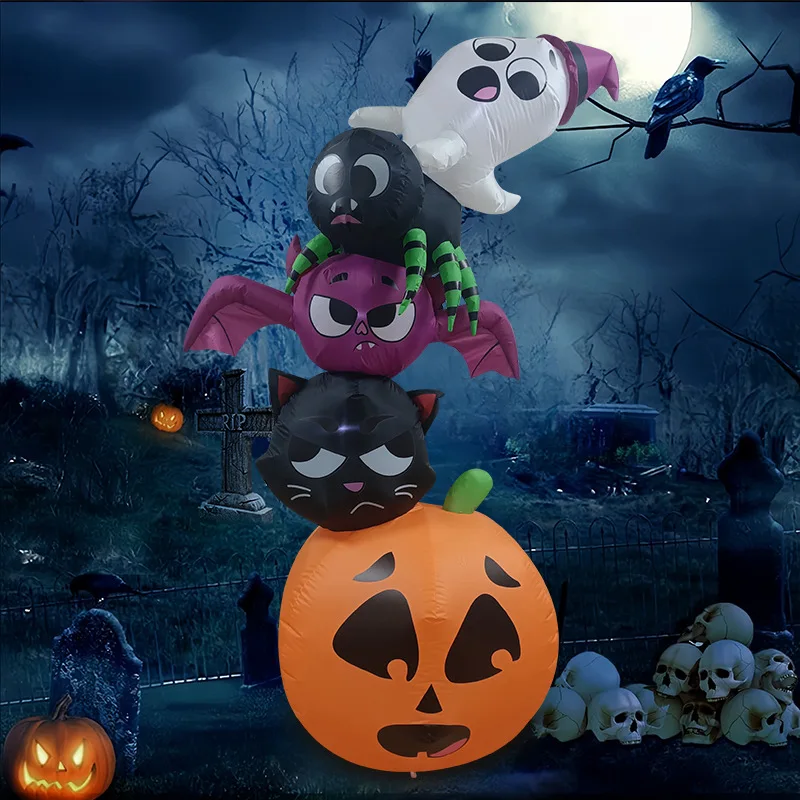 Modelo de aire inflable transfronterizo para Halloween, calabaza, fantasma, gato negro, araña, murciélago, LED para exteriores, decoración de jardín brillante