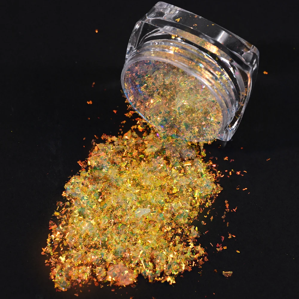 1jar Rainbow Mermaid Opal Pigment Nail Sequin Glitter Shiny Transparent Nail Powder Acrylic Powder Nail Decor For Music Festival