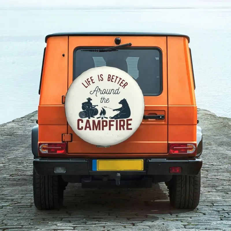 Custom Happy Camper Adventure Camping Spare Tire Cover for Prado Pajero Wrangler Jeep RV SUV Trailer Car Wheel Protector Covers