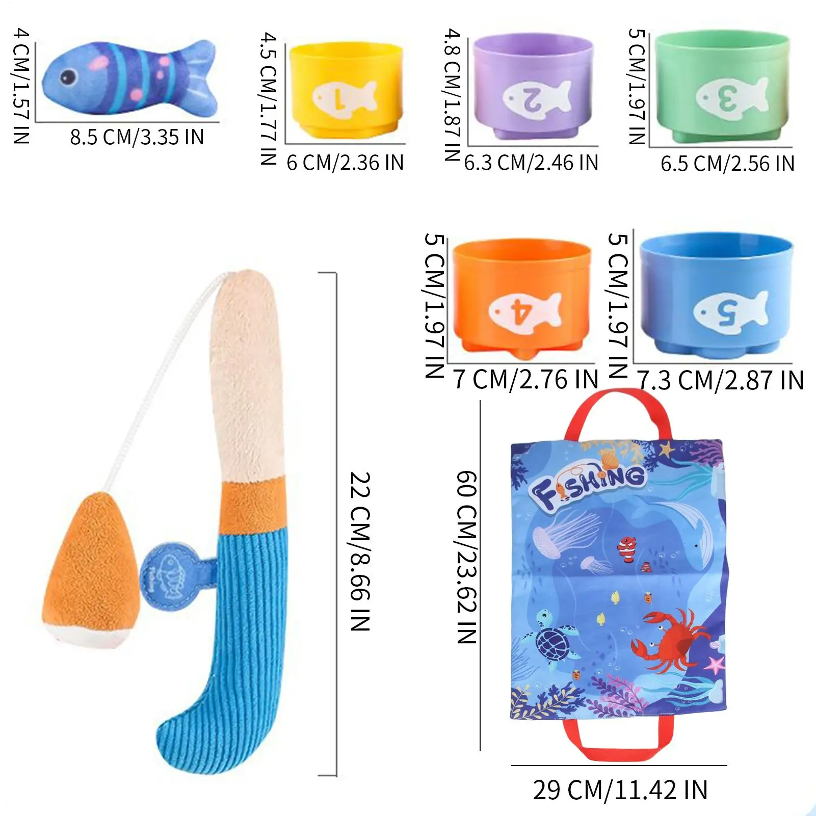Educational Fishing Game Toy with Stacking Cups - Interactive Sensory Learning for Kids Toddler Fine Motor Skills Development