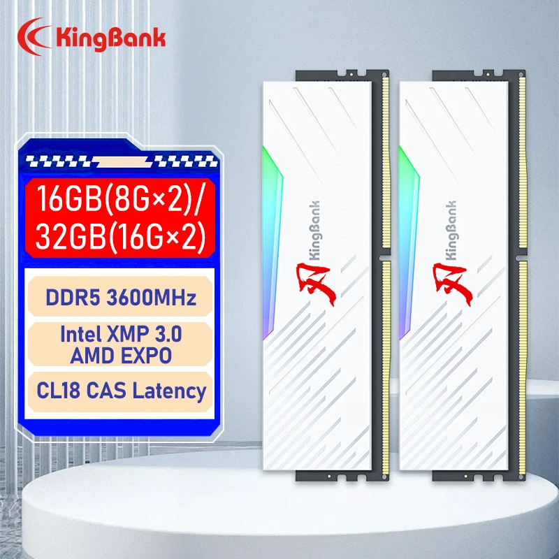 

KingBank White RGB DDR4 RAM 16 ГБ (8 ГБx2) 32 ГБ (16 ГБx2) 3600 МГц XMP разгон CL18 для игр и высокой производительности