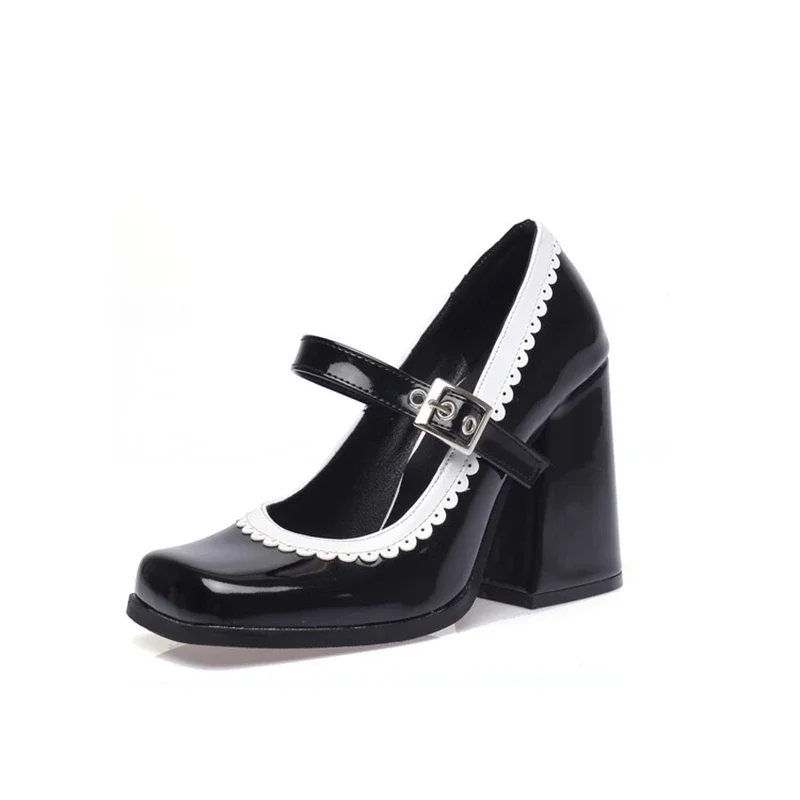 

Женские милые туфли Мэри Джейн из лакированной кожи разных цветов для свадебной вечеринки и офиса с квадратным носком и пряжкой на ремешке, туфли-лодочки на платформе 2203-3