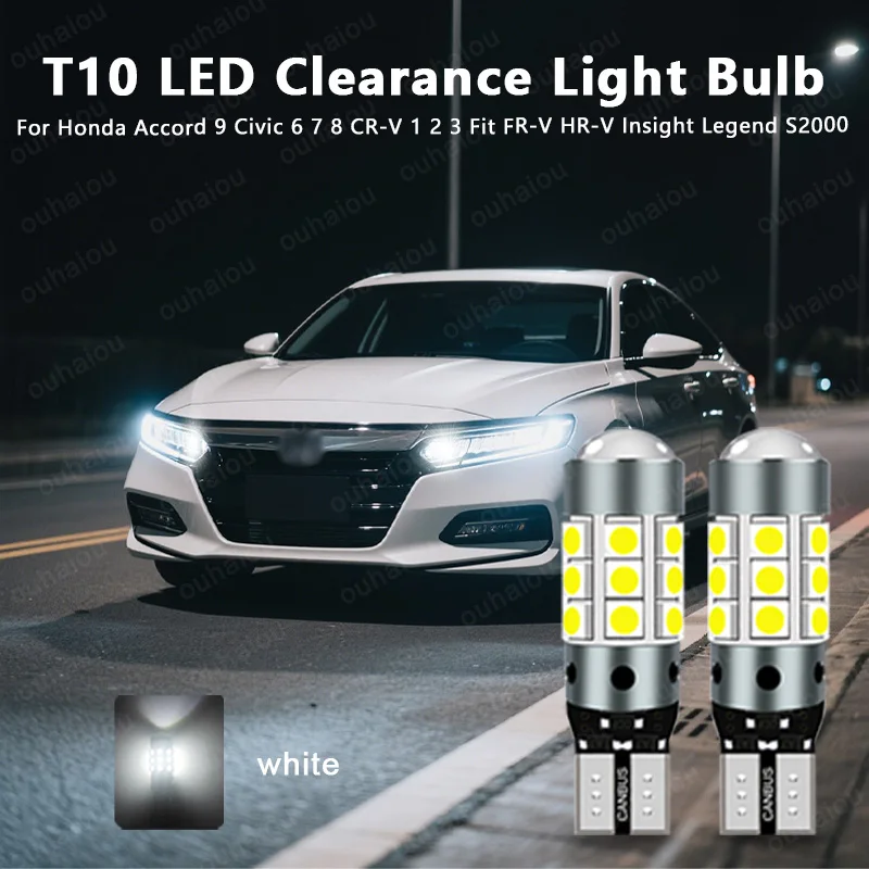

For Honda Accord 9 Civic 6 7 8 CR-V 1 2 3 Fit FR-V HR-V Insight Legend S2000 LED Clearance Light Lamp Bulb W5W T10 Canbus White