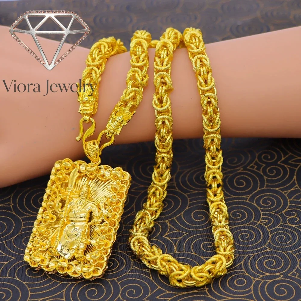 Viora Jewelry 24K Real Gold Flame Guanyin Round Bead Necklace Pendant 9999 Men's Domineering Eagle  Square Brand Cloth Pattern D