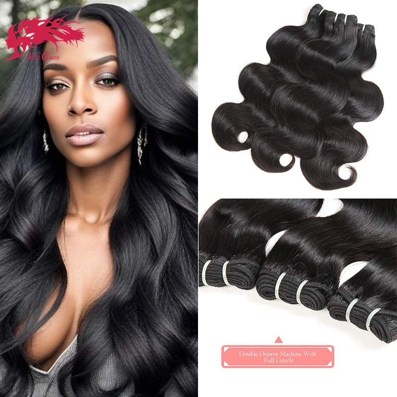 Ali rainha cabelo duplo desenhado feixes de cabelo 100% cabelo humano em linha reta virgem onda do corpo para mulher pacote natural para mulher