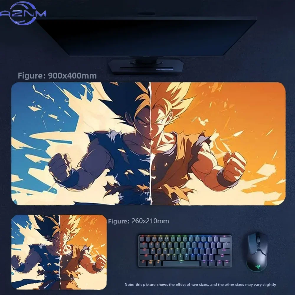 Anime Dragon Ball Goku Split Half Normal Half Super Saiyan Large Mousepad Rubber Non-Slip Gaming Desk Mat Keyboard Pad for Home