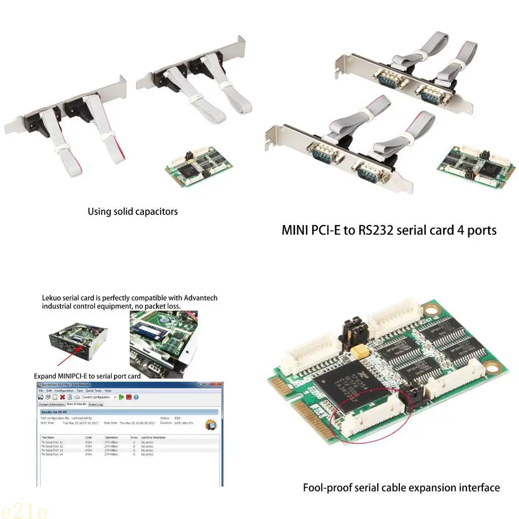 

E21E Mini PCIE to 4 Ports RS232 DB9 Pin Expansion Adapter Card Industrial Grade COM Card Support Even None Odd Mark Space