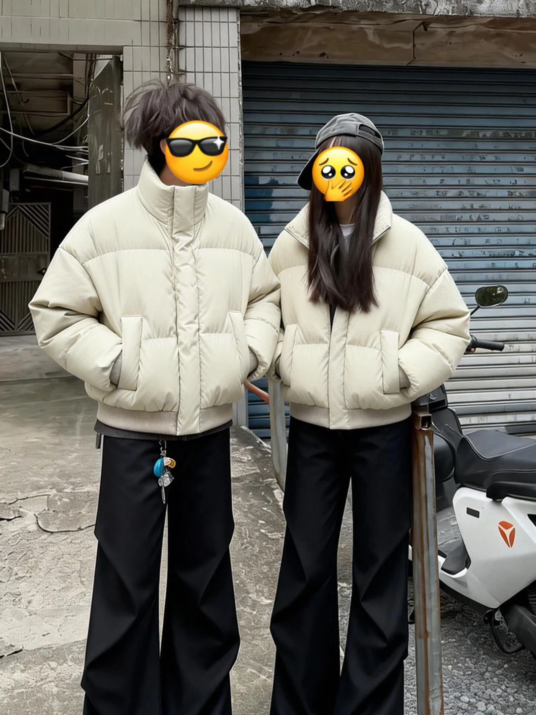 

Thickened down Cotton Jacket Men's Short Style Stand Collar Bread Style Coat Warmth Couple Matching Winter Outerwear