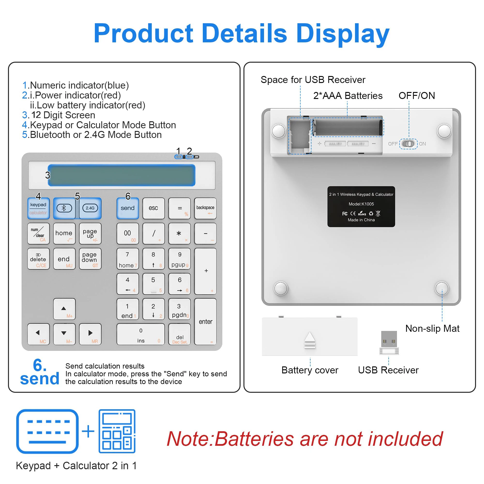 Jomaa Bluetooth 5.0 Wireless Numeric Keyboard With Calculator Display Screen  34 Keys Portable Number Keypad for Accounter
