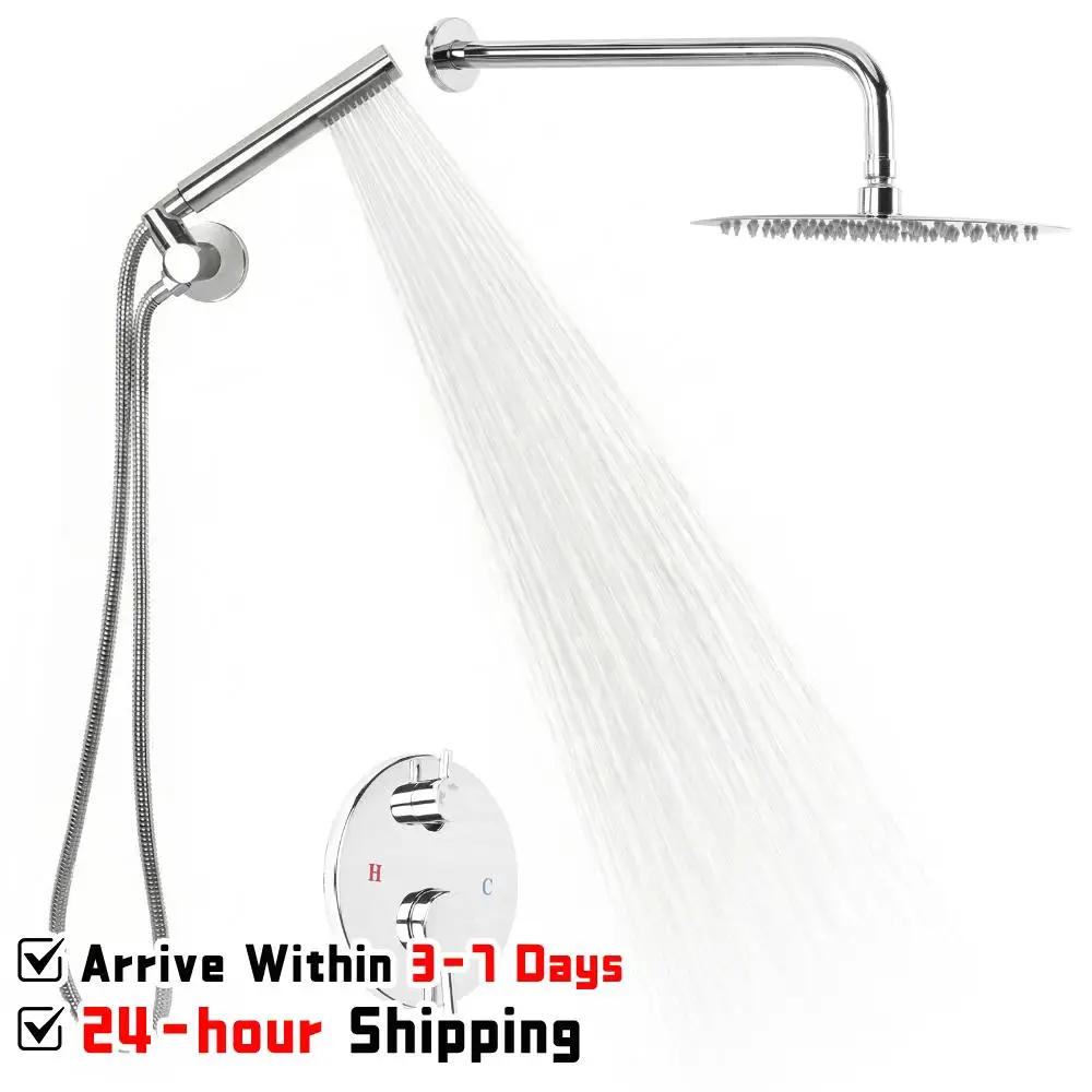 

Rainfall Shower Faucet Set with 10 Inch Showerhead High Pressures Shower Trim Kit with Rough-in Valve for Home Hotel Hard Water