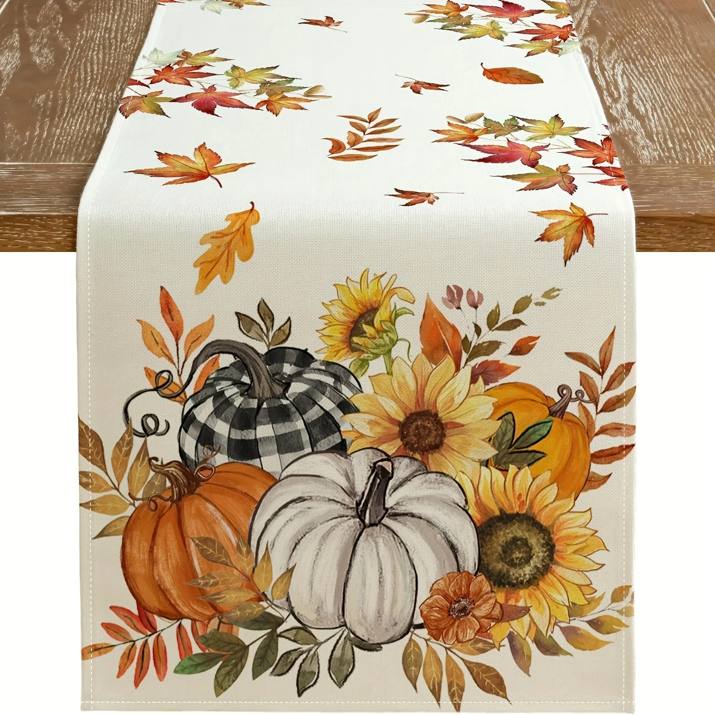 

Halloween Pumpkin Sunflower Table Runner Polyester Autumn Harvest Pattern Halloween Dinner Decor Tabletop Spooky Festive Vibe