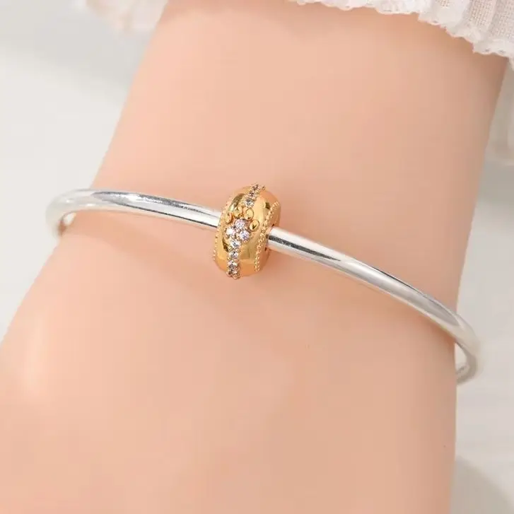 

Classic 925 Sterling Silver Cute Pet Paw Print Golden Charms Bead CZ Zircon Dangle Fit Original Bracelet DIY Women Jewelry Gifts