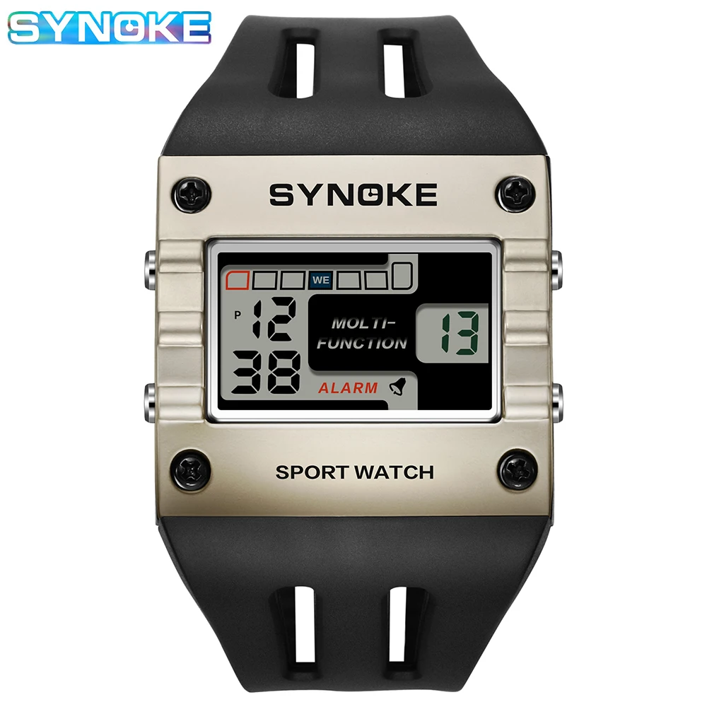 SYNOKE Digital Watch Men Sports Electronic Watch Waterproof Night Glow Large Screen Square Student Watch Outdoor New Color Trend