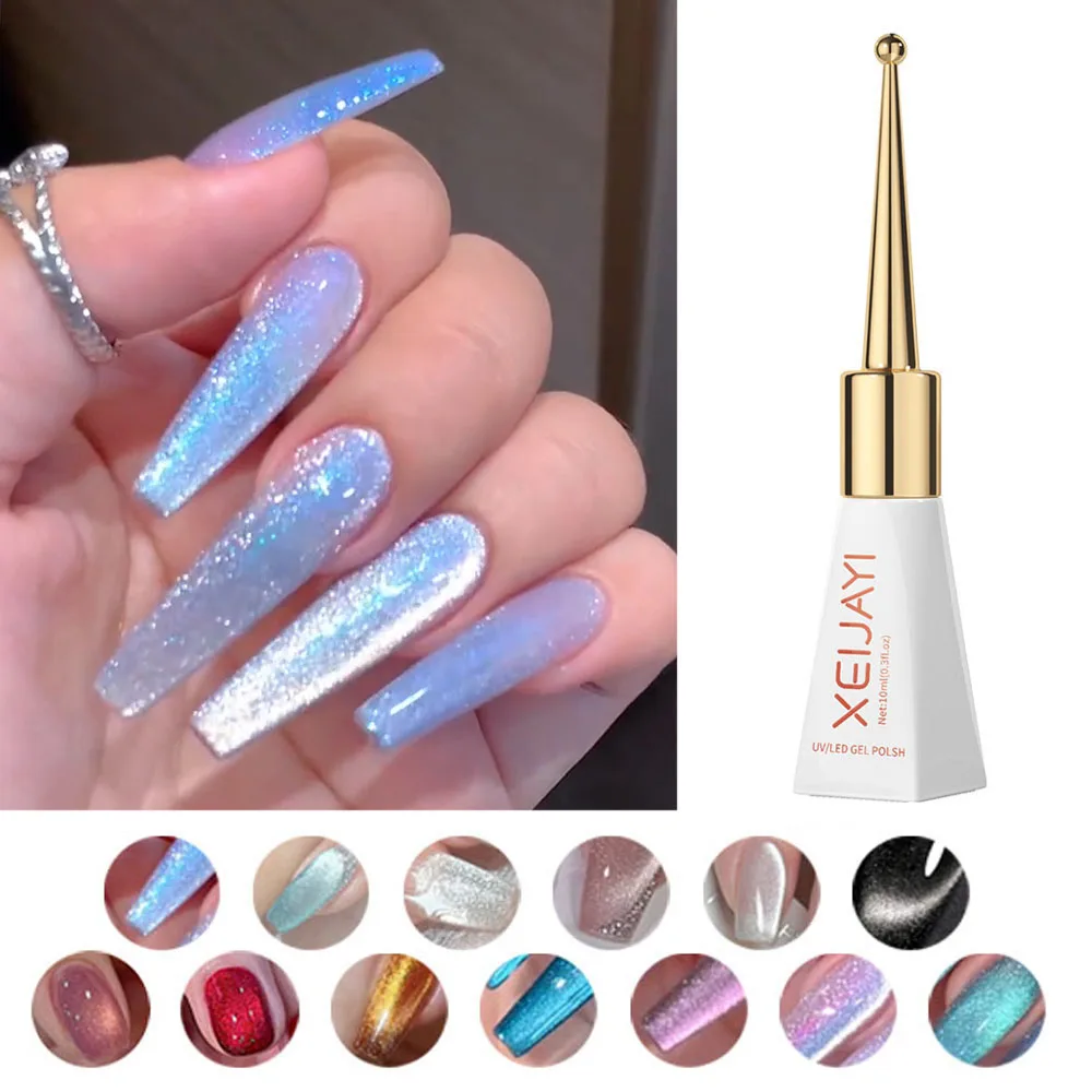 

10ml Glitter Cat eye Magnetic Nail Gel Polish Semi Permanent Aurora Crystal Nail Gel Sparkling Soak Off UV Gel Nail Art Varnish