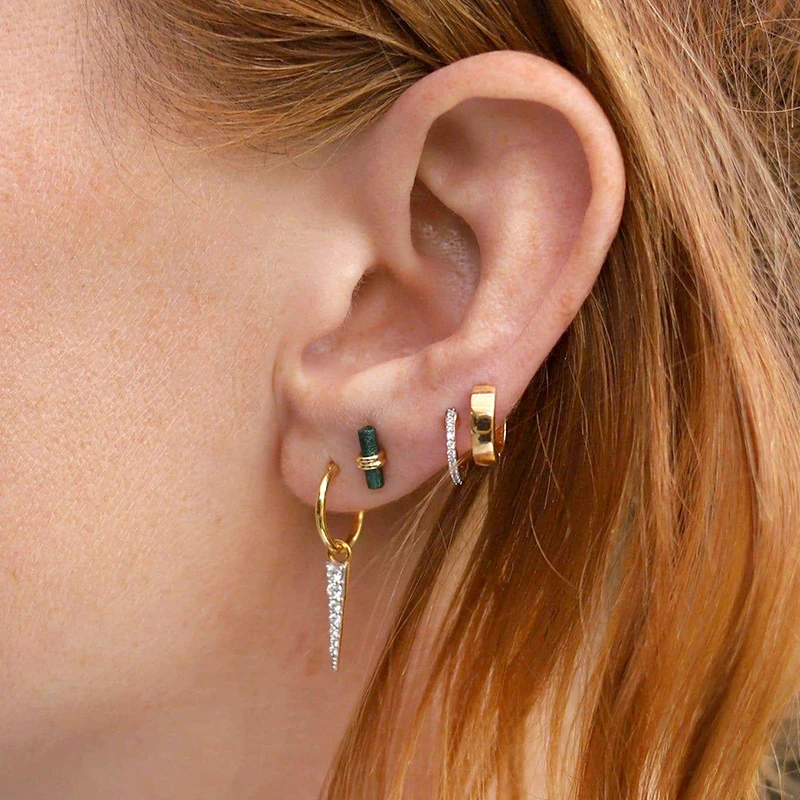 925 Sterling Silver Ear Needle Punk Rivet Dangle Earrings for Women Minimalist Crystal Hoop Earrings Fashion Jewelry Accessories view 3