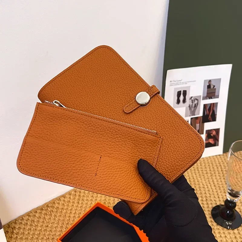 Genuine Leather Lady Purse Large Capacity Long Wallet Multi-Function Handbag Passport Holder Fashion Coin Purse