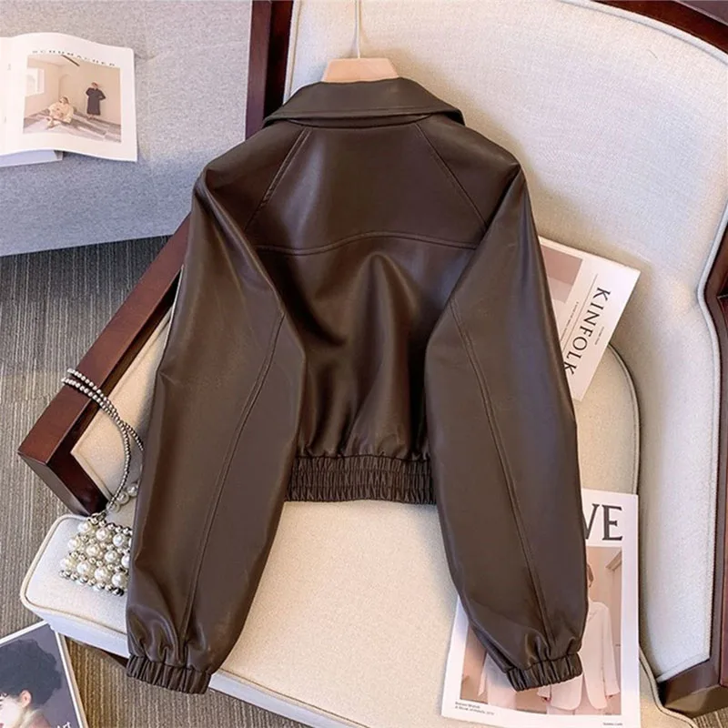 2026 New Fashion Women's Motorcycle Jacket Short Washed PU Leather Jacket Spring Autumn Casual Coat Female Zipper Outerwear