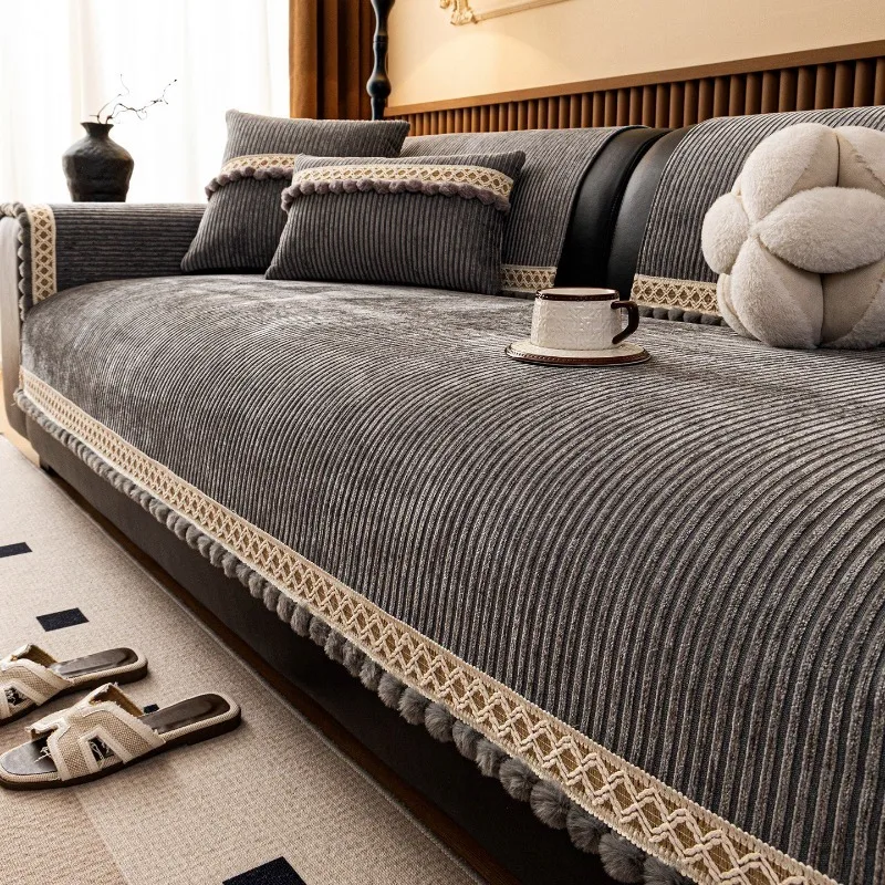 Coffee Snow Neil Sofa Mat Straight Row Fixed Anti Slip Sofa Cushion Home Living Room Decoration Wear-resistant and Durable