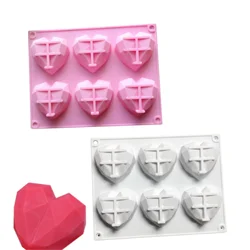 3D 6 Cavity Diamond Love Silicone Cake Moulds Heart Fondant Decoration Tools Chocolate Pastry Molds Kitchen Baking Accessory
