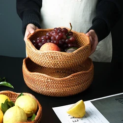 Hand-woven Storage Basket Rattan Storage Tray Wicker Basket Bread Fruit Breakfast Tea Picnic Basket Kitchen Storage Basket