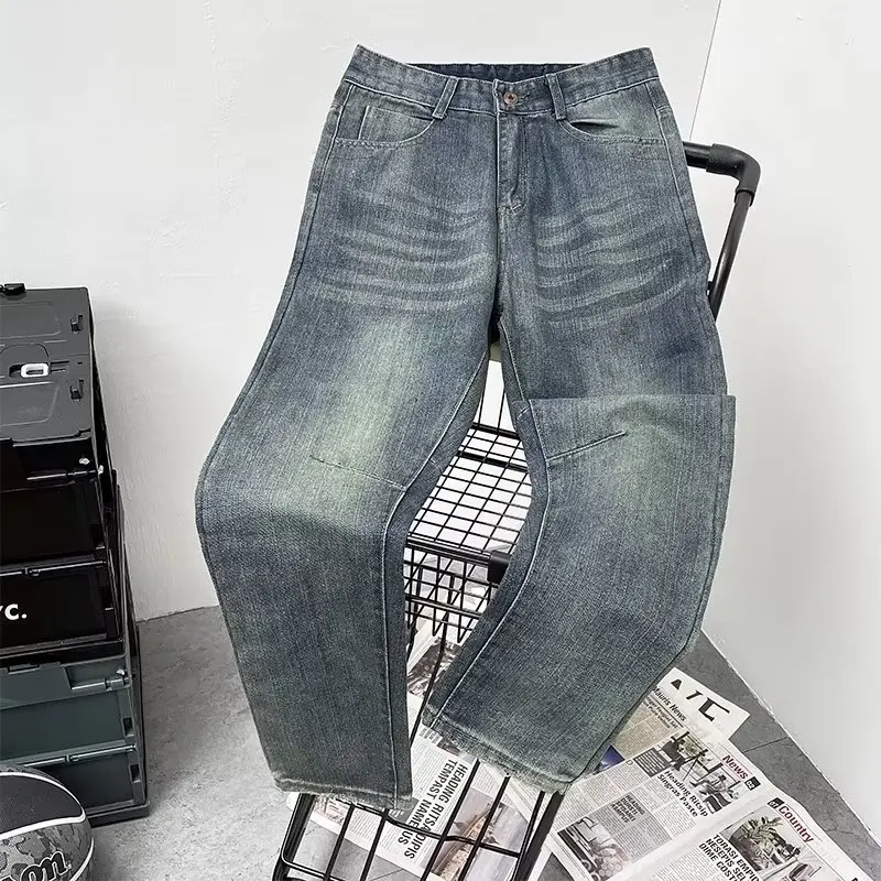 

Retro American Style Men's Jeans Casual Loose Straight Leg Long Pants Versatile Spring Summer Simple Wear Resistant Jeans