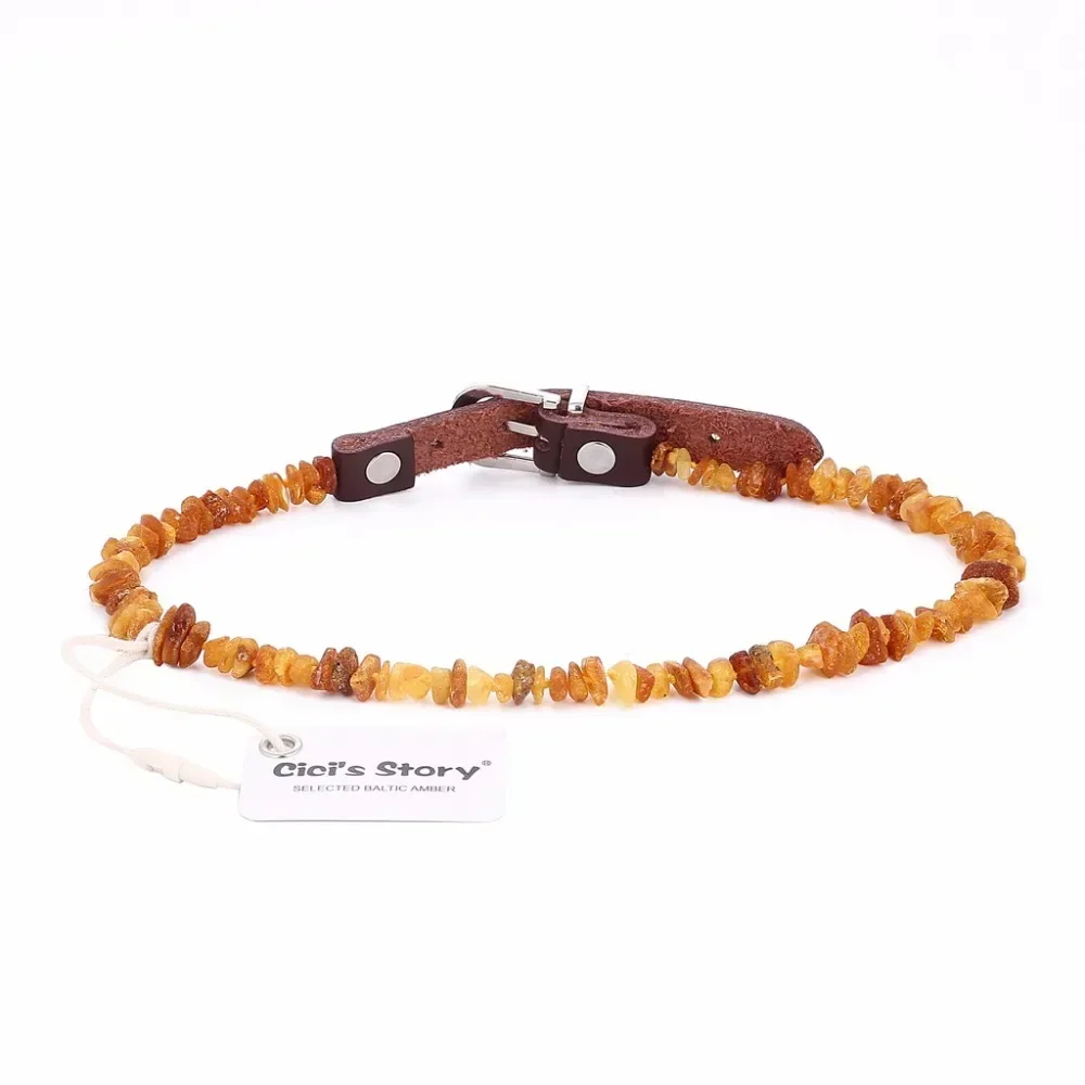Baltic Amber Flea and Tick Collar with Adjustable Leather Strap for Dogs and Cats - Lab Tested