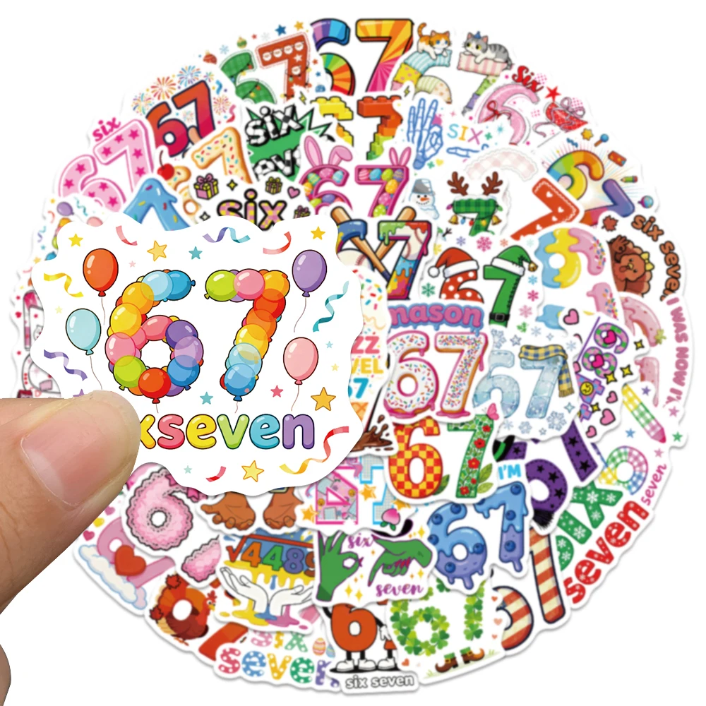 50PCS Six Seven Waterproof Vinyl Stickers for Water Bottle Laptop Skateboard Car Adults Teens Party Favors Classroom Rewards