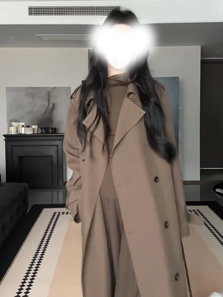 

Korean Sle Briti Aosphere Long Coat Women Early Autumn 2025 New Loose Slim over Knee Coat Outerwear Medium Length