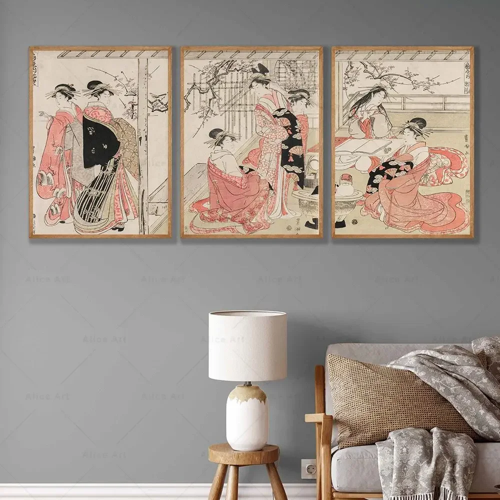 Japanische Ukiyoe Geisha In Kimono Vintage Poster Utagawa Toyokuni Drucke Wand Kunst Leinwand Malerei Bilder Wohnzimmer Wohnkultur