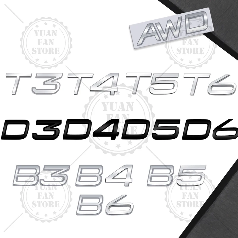 1ชิ้นตัวอักษรโลหะสำหรับวอลโว่ CX40 CX60 V40 V60 D8 S60 V70 XC70 D2 D3 D4 T2 D5 T3 CX90 T6 B2 B3 B4 B5 B6 D6สัญลักษณ์3D AWD