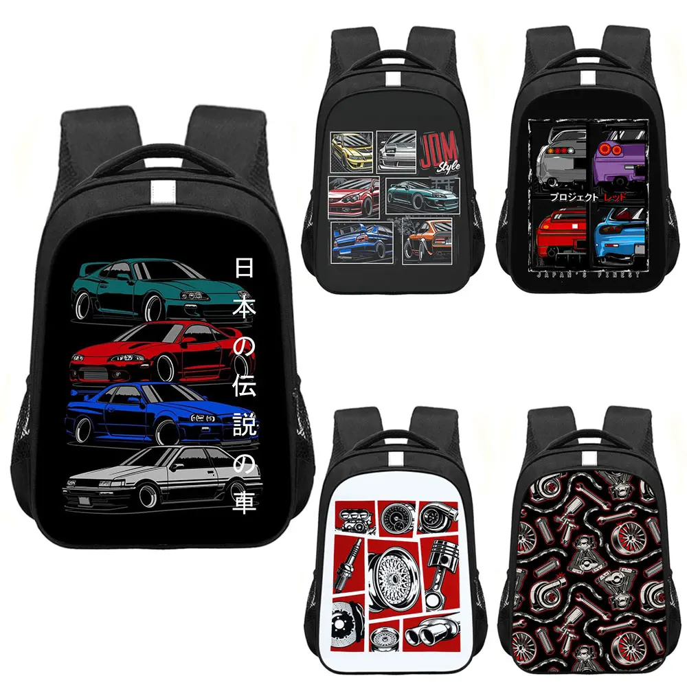 Giappone JDM Racing Car Print zaino motore Turbo donna uomo zaino bambini borse da scuola per adolescente Laptop zaino borsa da viaggio