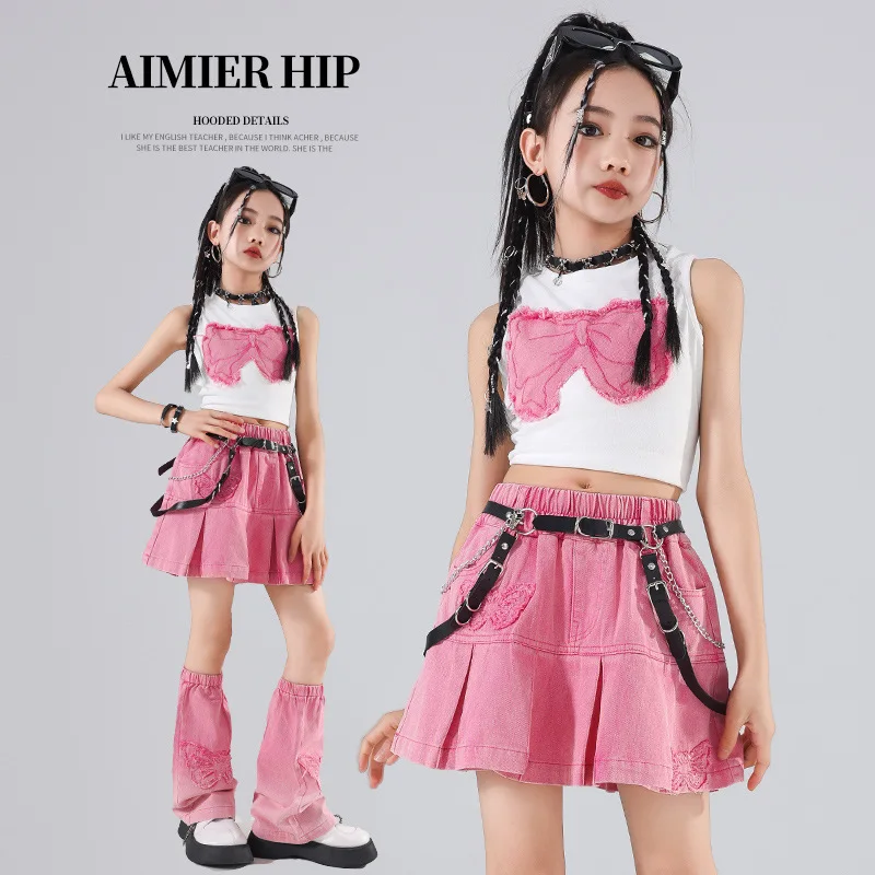 Jazz Dance Kostüm Mädchen Street Dance Performance Set Rosa Hip Hop Dance Show Outfits Kinder Kpop Catwalk Show Set