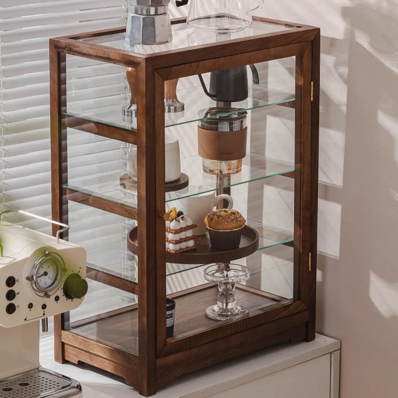 Glass display cabinet Floor-to-ceiling integrated walnut storage cabinet Locker