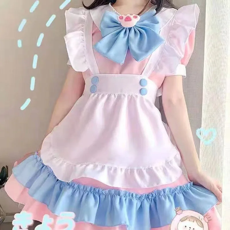 Süßes Mädchen Frauen Anime Dienst mädchen Lolita Kleid Volant Spitze japanische Harajuku lange Ärmel Puppe Kleid Fee Vestidos Cosplay Kostüm