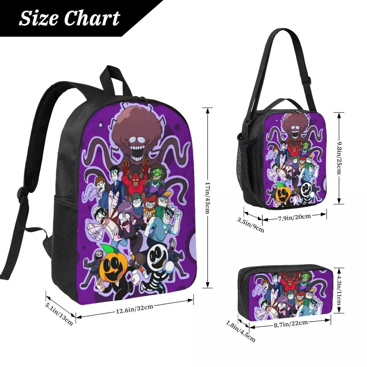 3Pcs Spooky Month Backpack Set for Children Pen Bags Bookbag Sets with Lunch Box For School Students Knapsack
