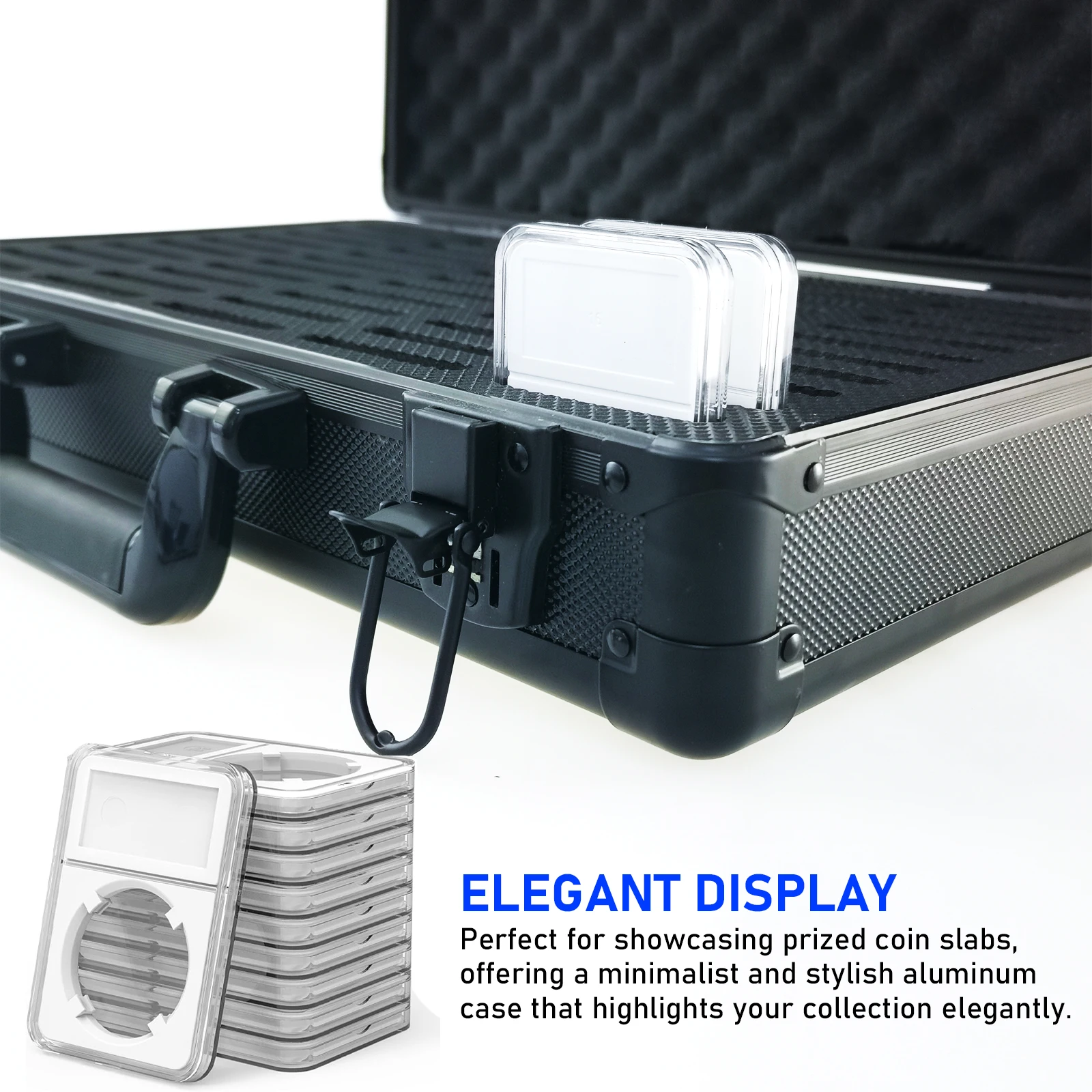 1pc 50 slots caixa de armazenamento de laje de moedas caso de liga de alumínio para pcgs ngc classificado moedas coletor transportando organizador display titular
