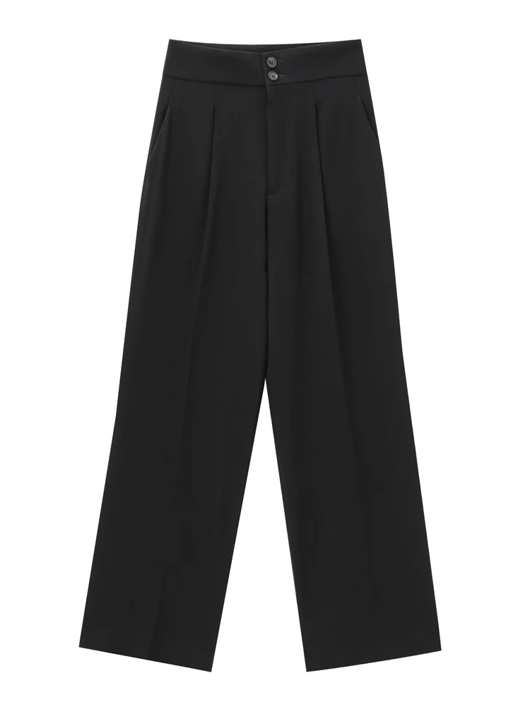 KAOPU ZA Women side pockets pants vintage mid-waist straight-leg fit zip fly female trousers mujer