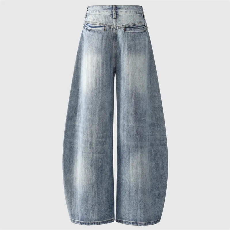 جينز هاي ستريت الأمريكي 2025 |   غسيل مفكك مع تطريز أوفست، سروال فضفاض مناسب بطول الأرض للجنسين لخريف وشتاء