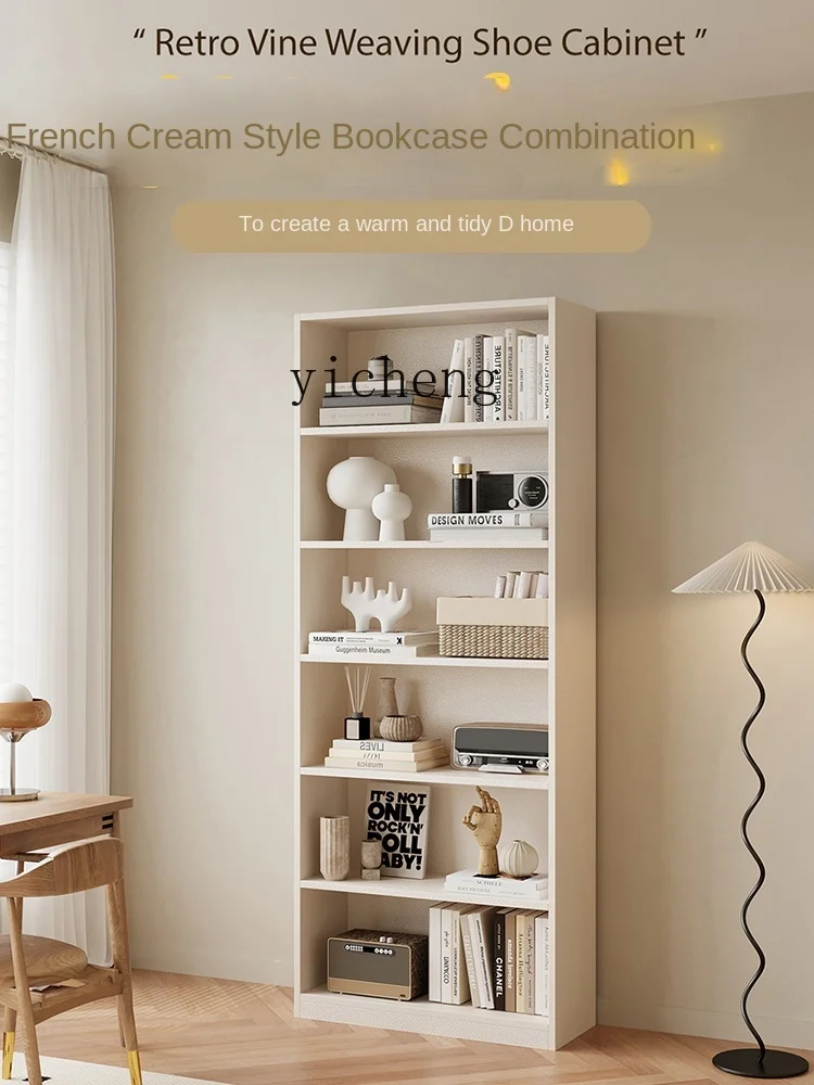 TQH Cream Wind Retro Bookcase Magazine Cabinet Free Combination Cabinet Living Room Wall Narrow Standing Cabinet