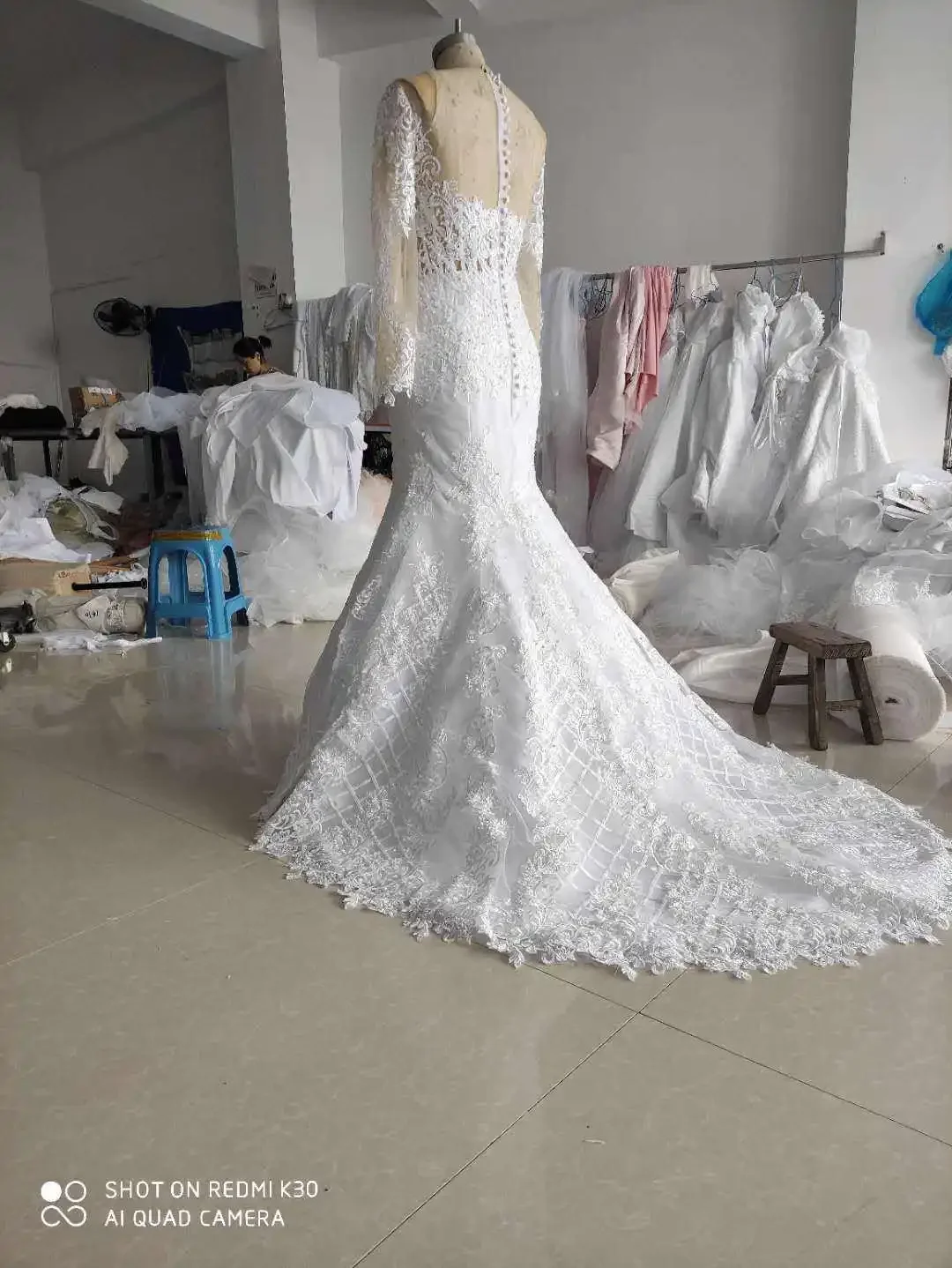Suknie ślubne syrenka na zamówienie, tiulowe, z długim rękawem, w stylu rybki, Vestido Bridal Mariage