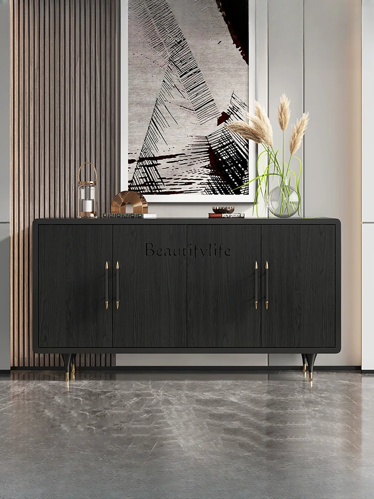 Italian Minimalist Entrance Cabinet Affordable Luxury Style Modern Minimalist Living Room Wall Black Solid Wood Storage Cabinet