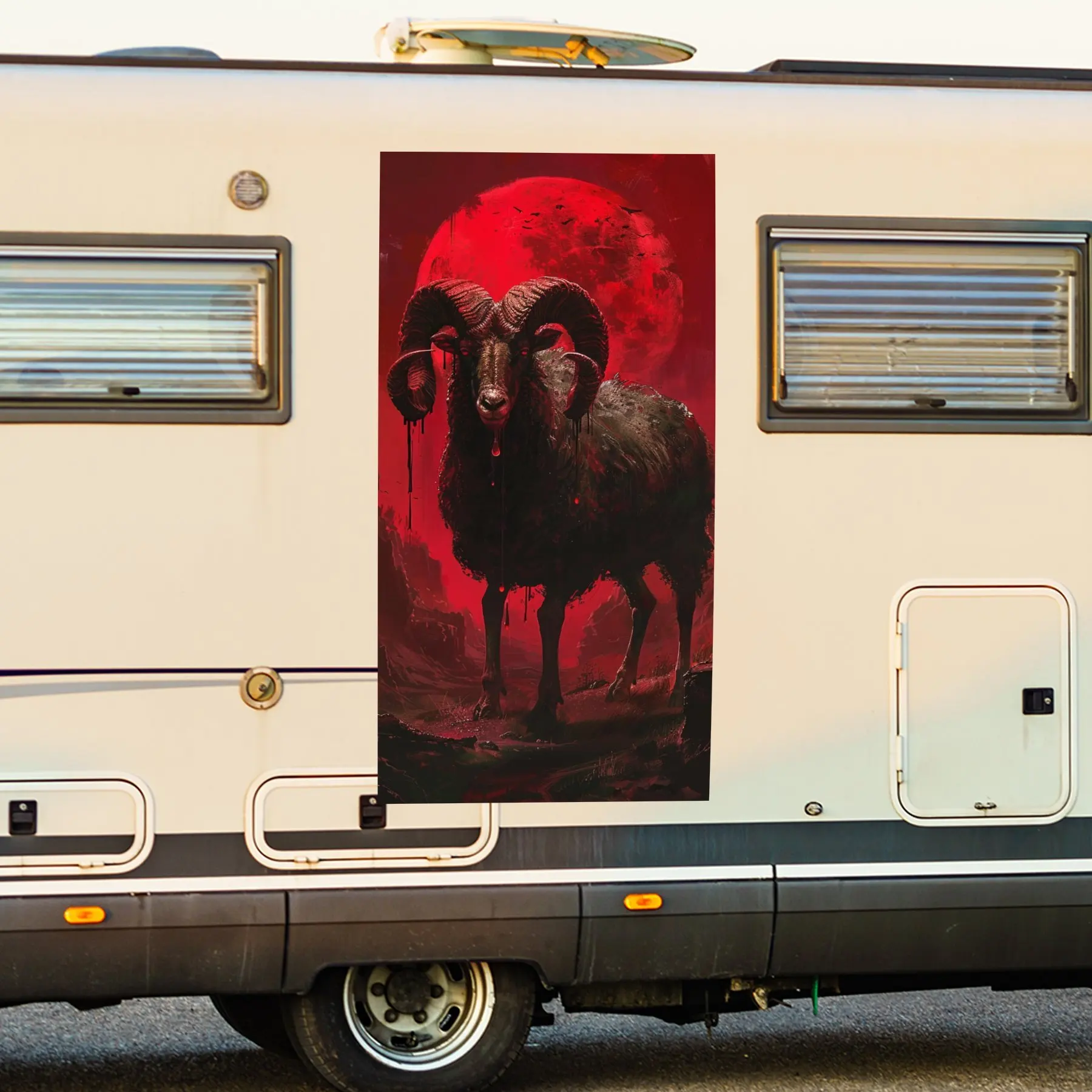 

Dark Ram Red Moon Horror Car Sticker,motor home Vinyl Wraps for Decoration and Protection-Waterproof Self - Adhesive Vinyl Decal