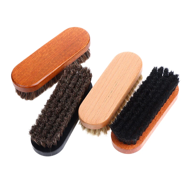 Brosse à chaussures en bois de poils de cheval, brosse à chaussures en cuir, brosse à chaussures en cuir, poignée, détails du tableau Prada, polissage et livres, 1PC