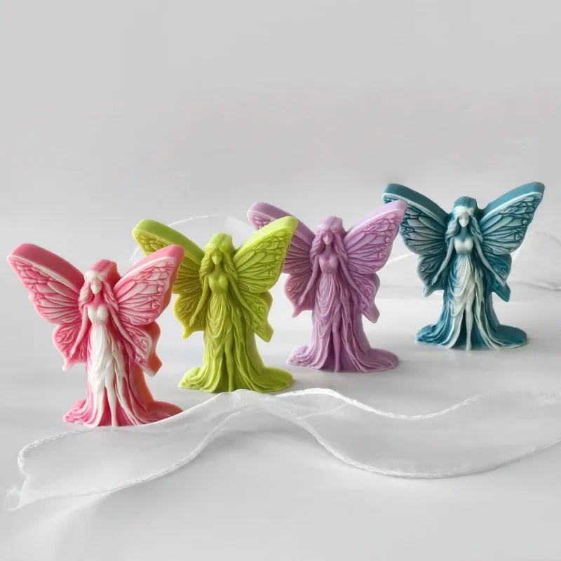 Schmetterling Engel Silikon Kerze Form 3D Schmetterling Fee Porträt Handwerk Skulptur Gips Harz Zement Gussform DIY Seife Form